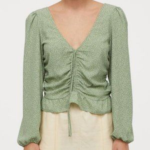 Draped Smocked Floral Long Sleeve Top